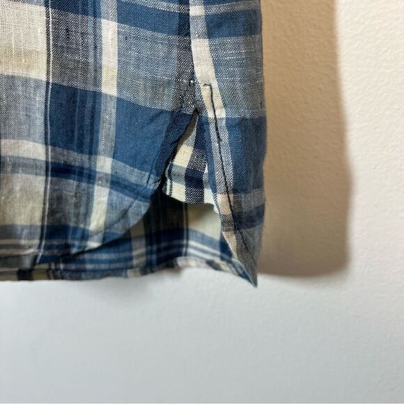 Current Elliott Womens Size Small Blue Plaid Perfect Linen Slim Button Up Shirt - Picture 6 of 12